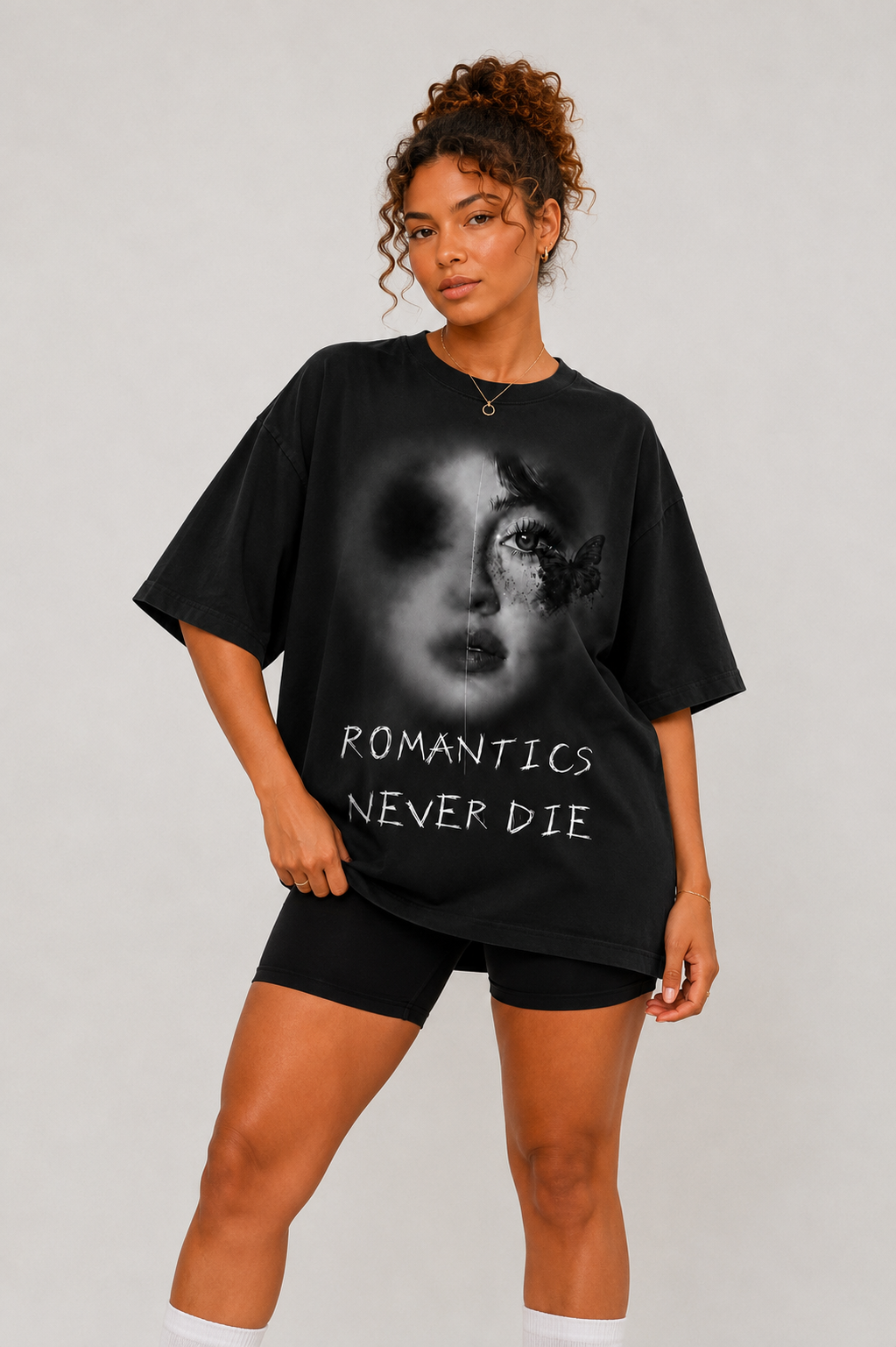 Romantics Never Die Oversized Black T-Shirt