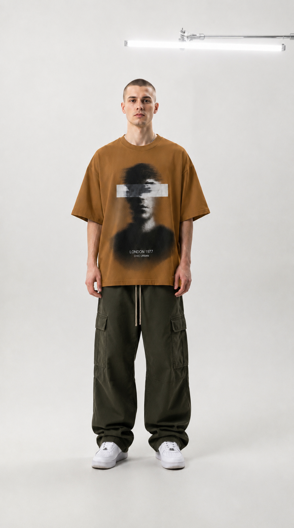 Blurred Identity Oversized Brown T-Shirt