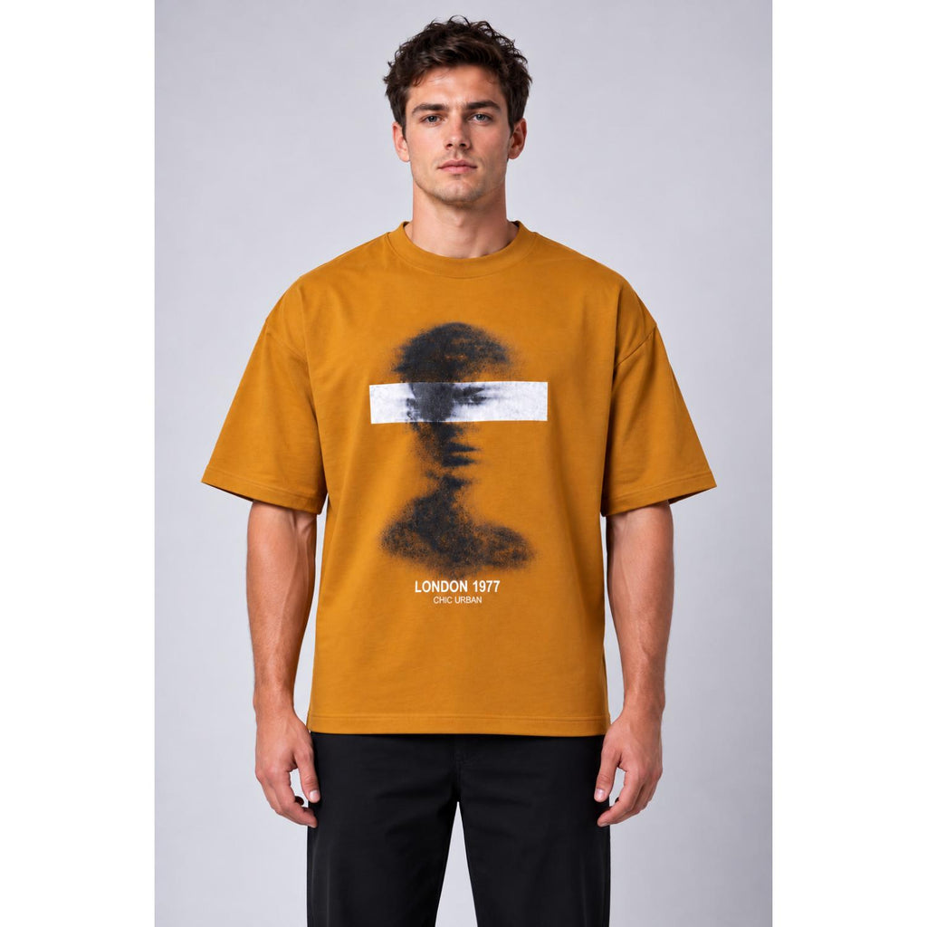 Blurred Identity Oversized Brown T-Shirt