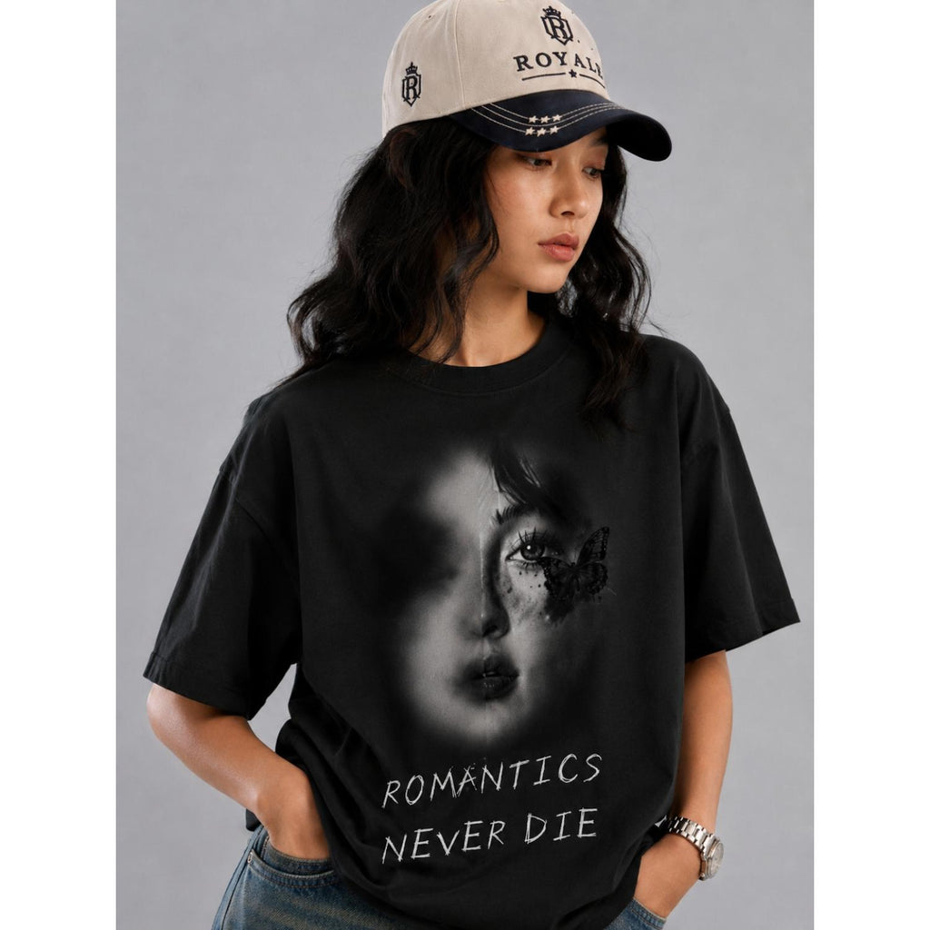 Romantics Never Die Oversized Black T-Shirt
