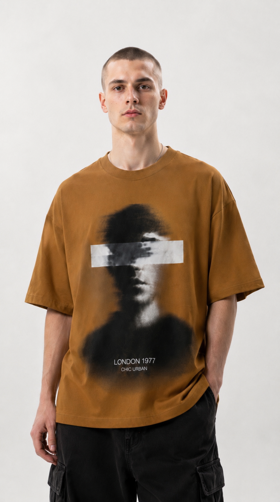 Blurred Identity Oversized Brown T-Shirt