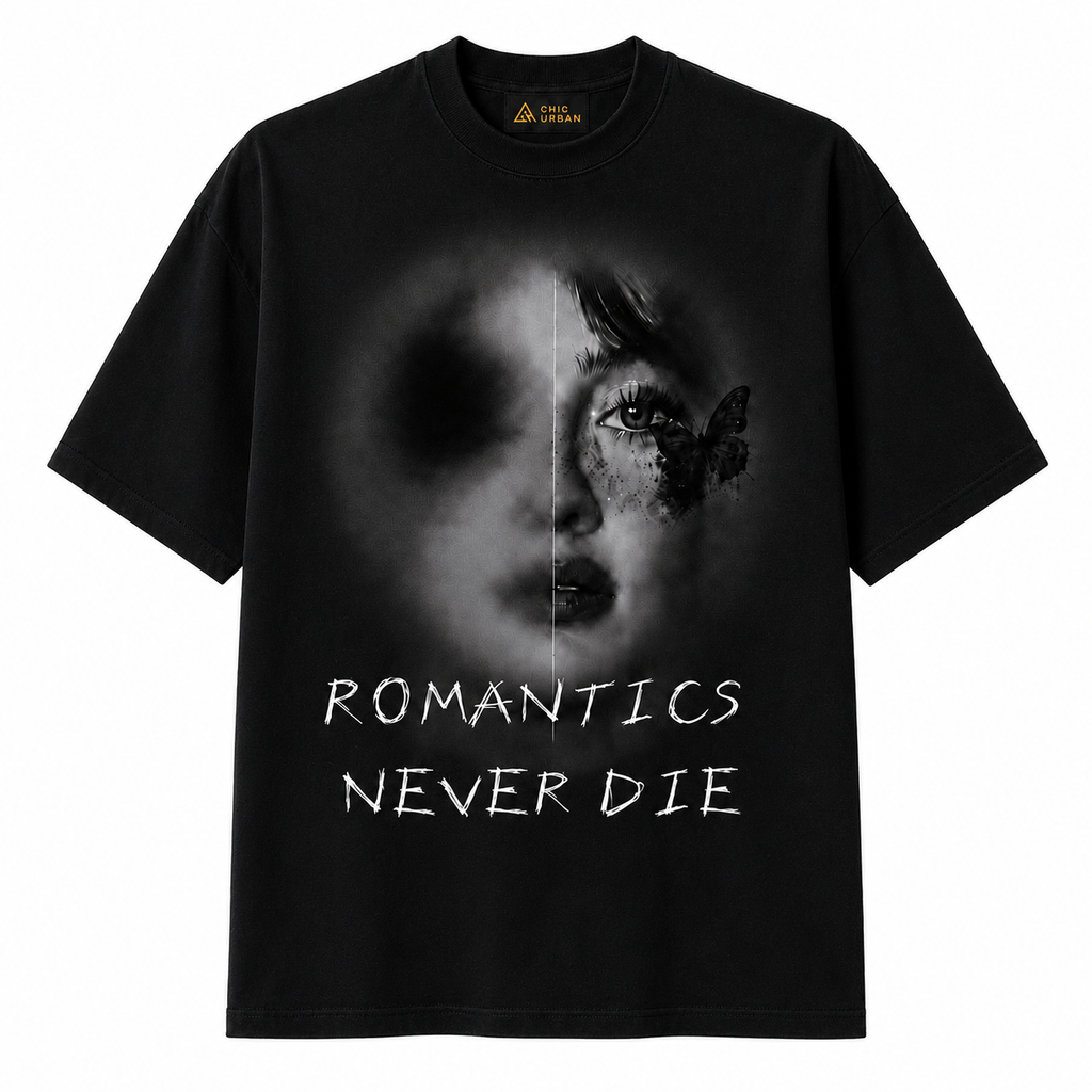 Romantics Never Die Oversized Black T-Shirt