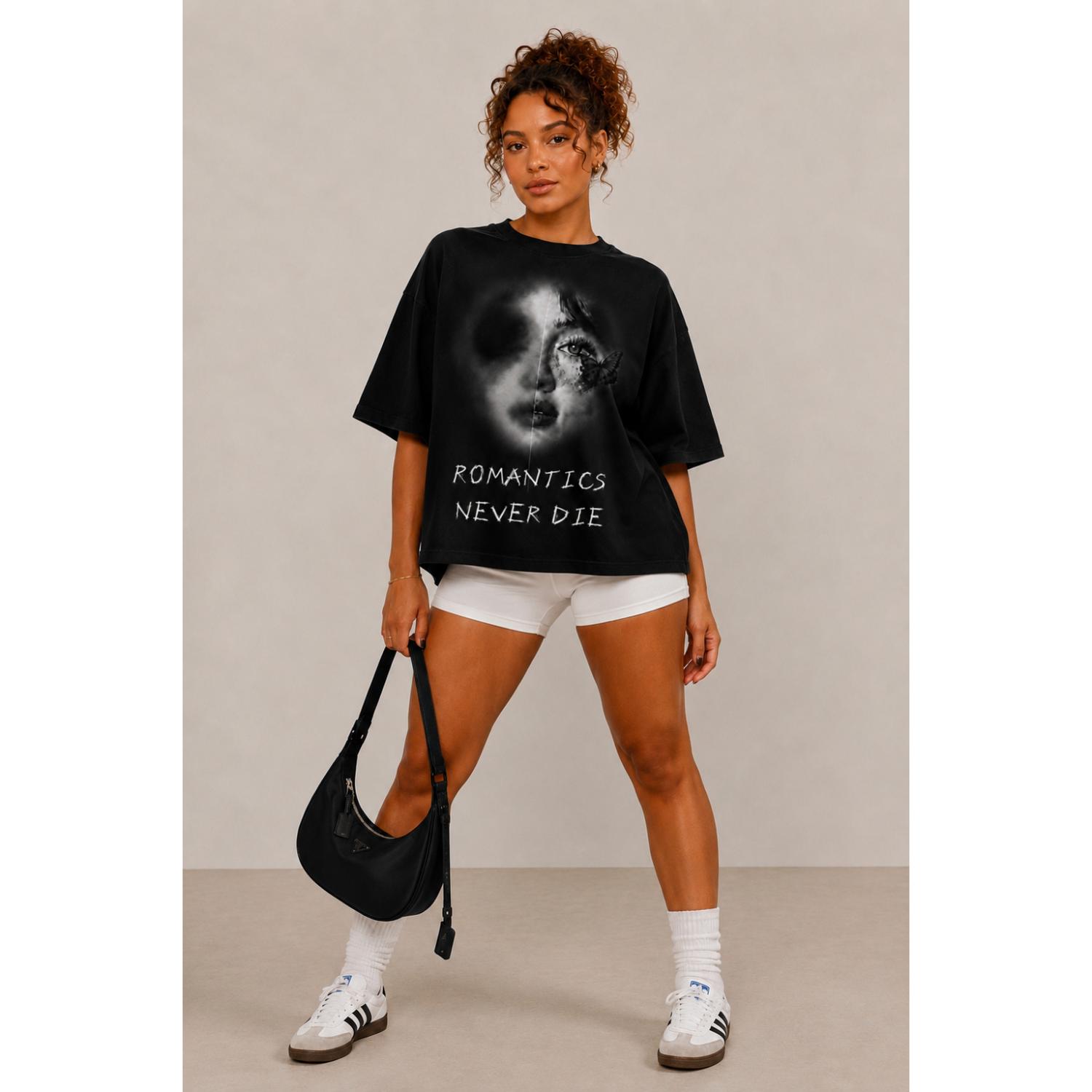 Romantics Never Die Oversized Black T-Shirt