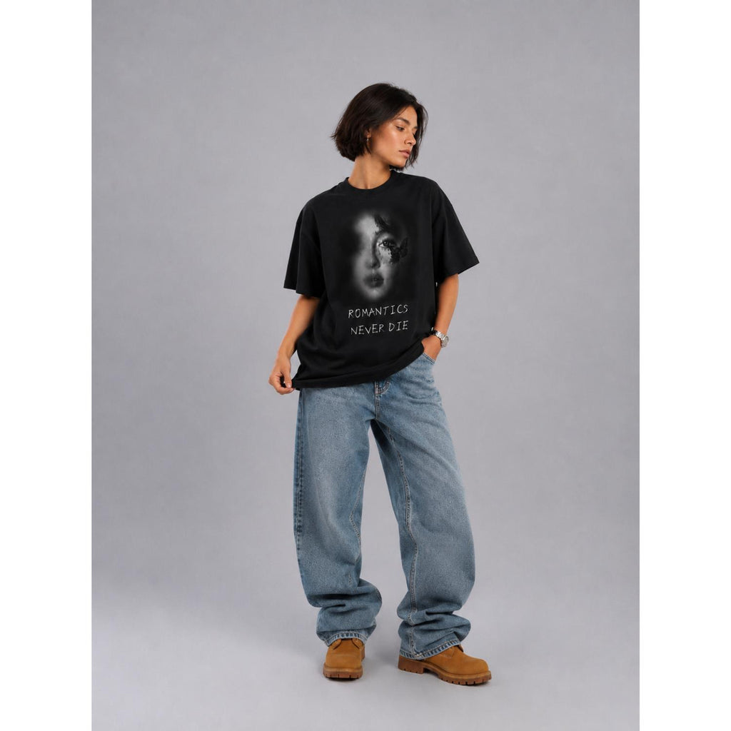 Romantics Never Die Oversized Black T-Shirt