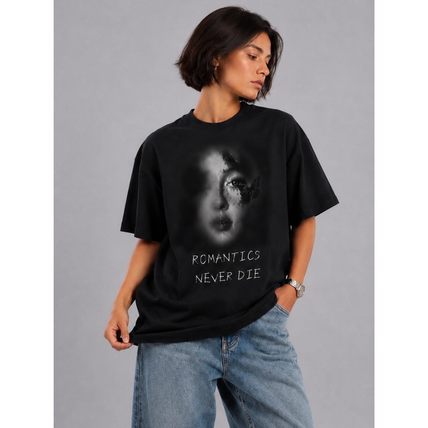 Romantics Never Die Oversized Black T-Shirt